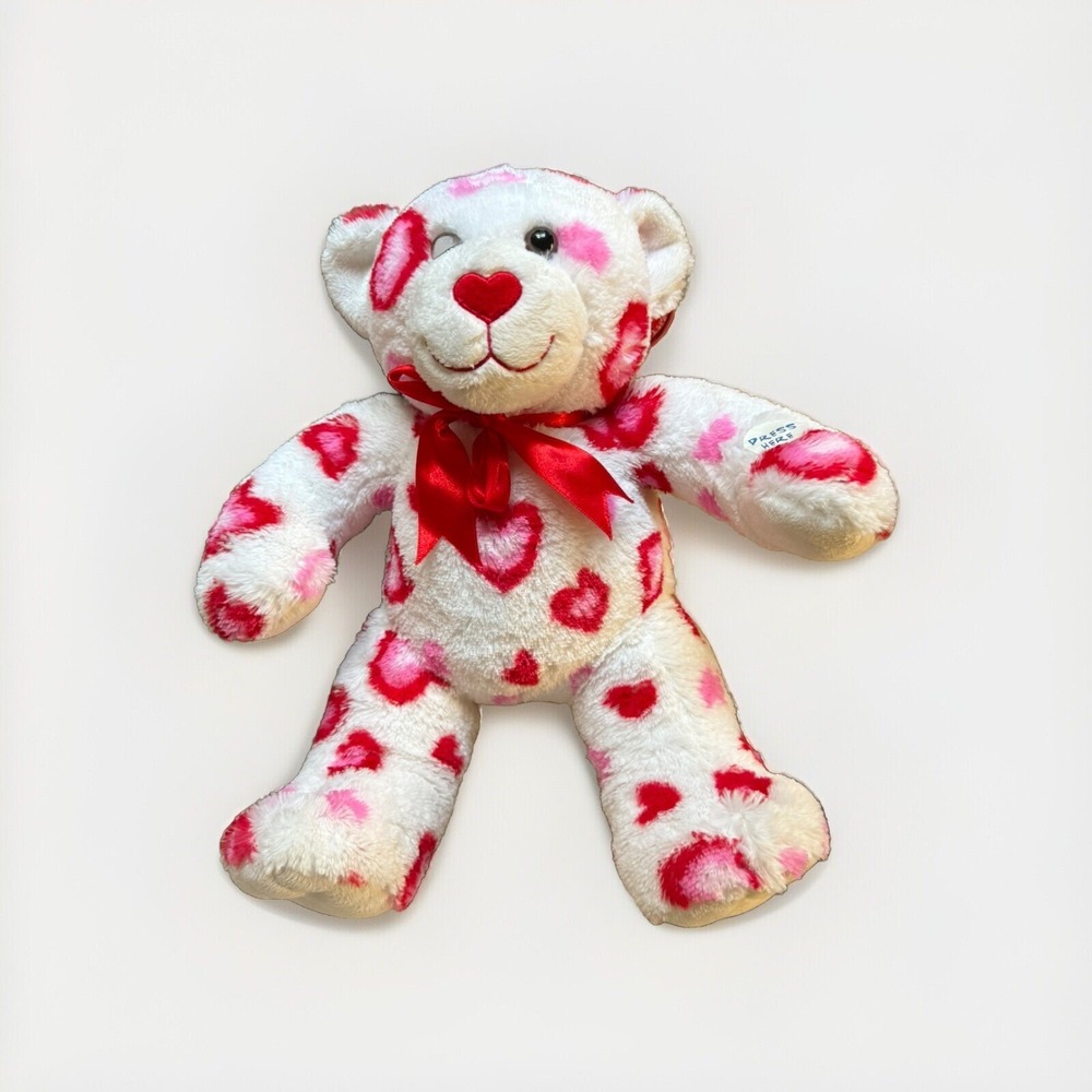 Build‎ A Bear White Teddy Red Pink Hearts Plush 14"  Valentine Love Collectibear